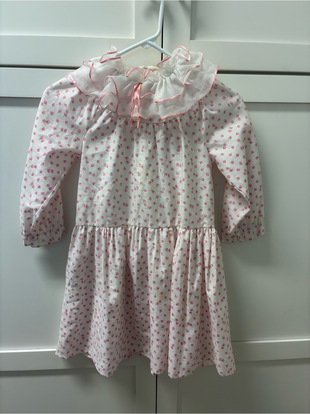 VTG Rare Editions Pink Roses Floral Ruffle-Neck Dress Size 6X